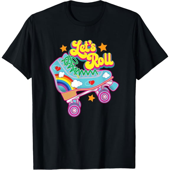 Retro Let’s Roll Rollerskating Cute Roller Skater 70s 80s T-Shirt men and women can wear, black, white, gifts