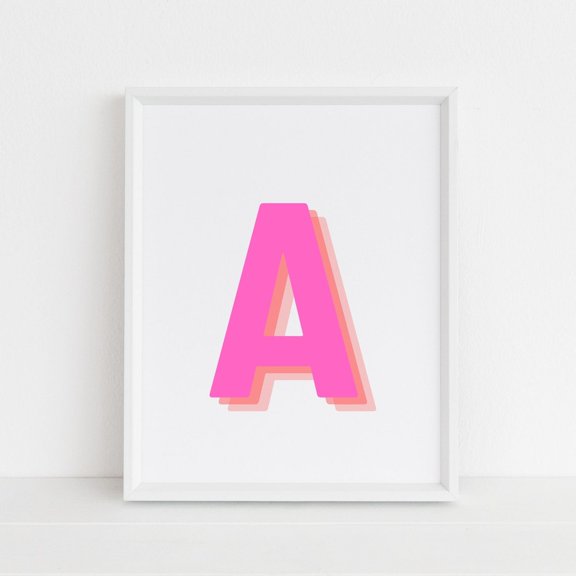 Retro Letter A Pink Orange Monogram Decor Wall Art