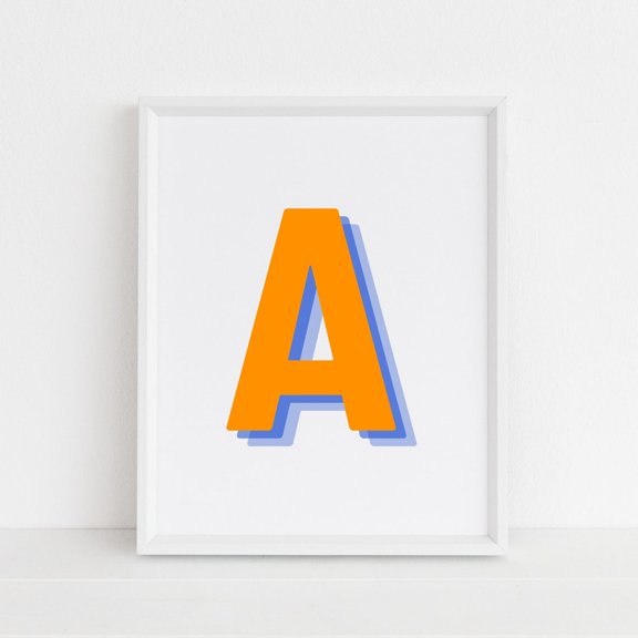 Retro Letter A Print Monogram Orange Navy Letter Initial Alphabet Baby Letter Art