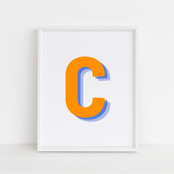 Retro Letter C Initial Monogram Orange And Navy Alphabet Print