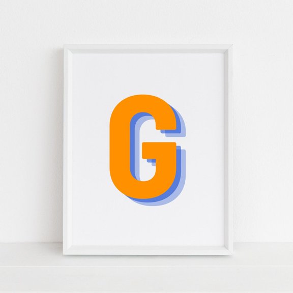 Retro Letter G Wall Decor Monogram Letter Orange Navy Letter Initial Alphabet