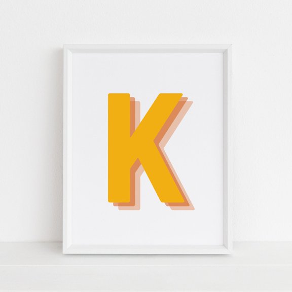 Retro Letter K Wall Art Monogram Alphabet Decor Living Room Bedroom Office