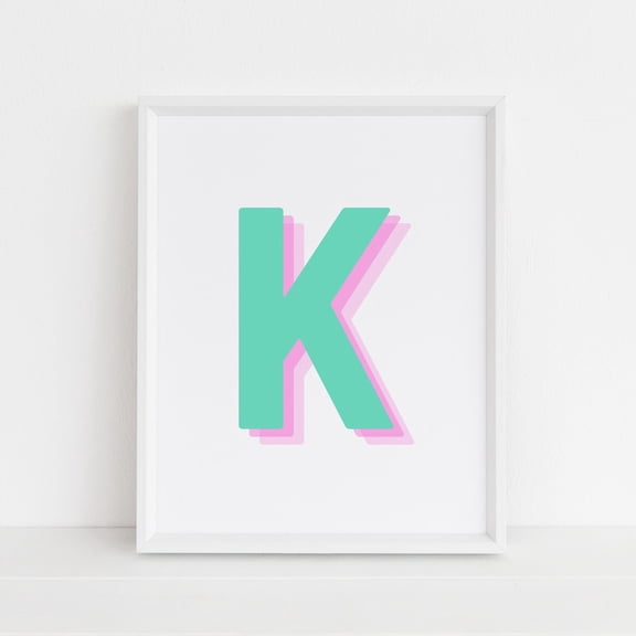 Retro Letter K Wall Art Monogram Letter Green And Letter Initial Alphabet