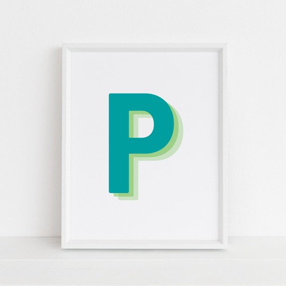 Retro Letter P Green Lime Monogram Decor Wall Art