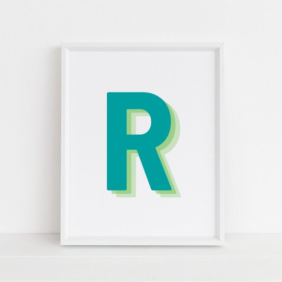 Retro Letter R Print Monogram Letter Print Green And Lime Letter Initial Alphabet Print Baby Letter Art Wall Art