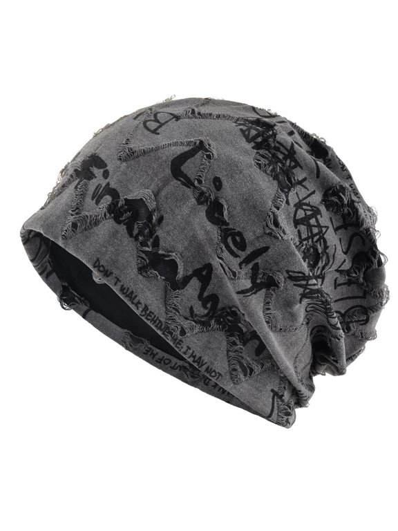 Retro Lettering Knit Beanie for Men Women, Oversized Soft Wool Winter Hat, Loose Fit Skull Cap for Large Head, Stackable Slouchy Cuff Beanie, Warm Fashion Accessory