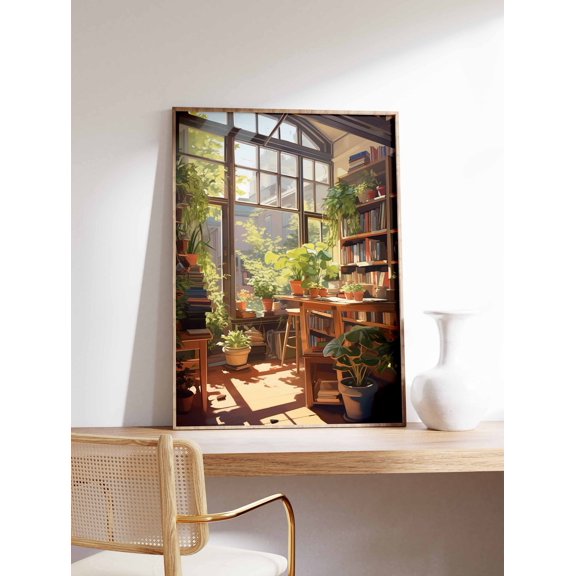 Retro Library Bookshop Poster, Unframed Paper Poster 8x10in