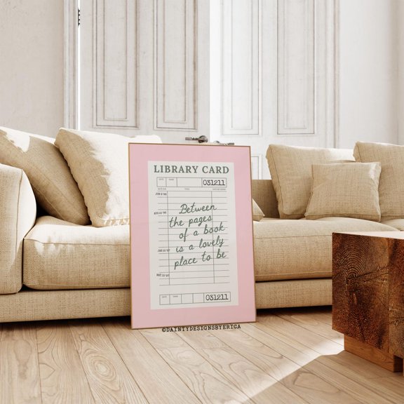 Retro Library Card Poster, Book Lover Wall Art, 12x18 UNFRAMED