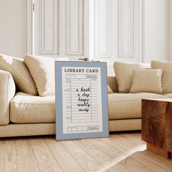 Retro Library Card Poster, Book Lover Wall Art, A Book A Day Keeps Reality Away, 12x18 UNFRAMED