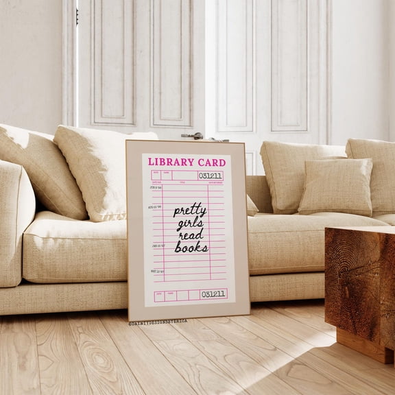 Retro Library Card Poster, Book Lover Wall Art, Pretty Girls Read Books, 12x18 UNFRAMED