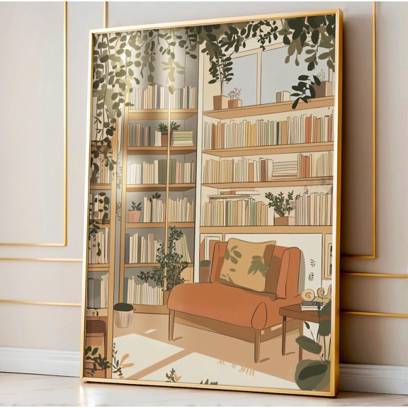 Retro Library Pastel Books Reading Print Book Lovers Literature Wall Art Printable Bookworm Decor, Unframed Paper Poster 8x10in
