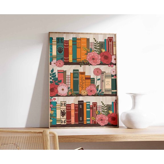 Retro Library Reading Poster, Unframed Paper Poster 8x10in