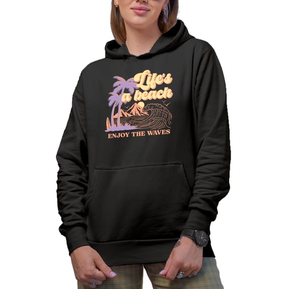 Retro Life's a Beach, Enjoy the Waves Art Merch Gift, Black Hooded Sweatshirt or Hoodie, 3XL