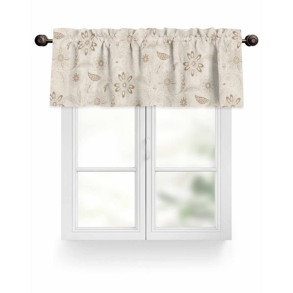 Retro Light Brown Paisley Pattern Curtain Valances,Ethnic Tribal Flower Leaf Small Window Treatment for Kitchen Living Room Bathroom,42" x 18"