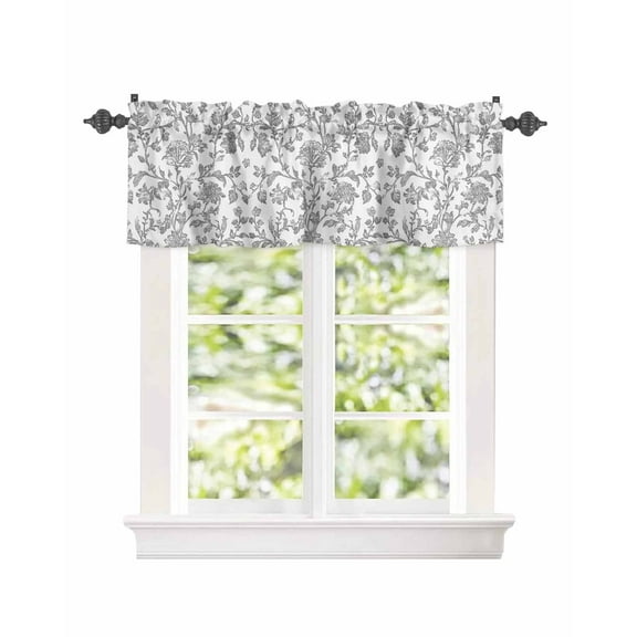 Retro Light Grey Farmhouse Floral Curtain Valances for Kitchen Windows,Rod Pocket Short Valance Pastoral Flowers Window Treatment for Living Room Bathroom Bedroom,42" x 18"-1 Panel