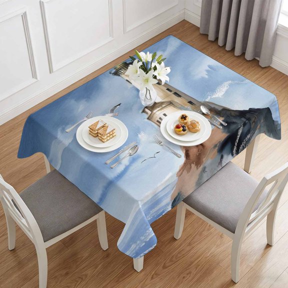 Retro Lighthouse Oil Painting Art Table Cloth 60x84in, Waterproof Rectangle Tablecloth Wipeable Tablecloths Ocean Seagull Beach Table Covers for Dining Tables Party Indoor Outdoor