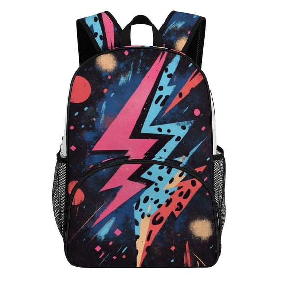 Retro Lightning Bolt Design Art Teenage Backpack Middle Students Bookbag Outdoor Daypack