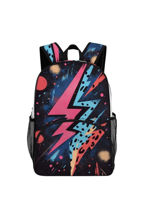 Retro Lightning Bolt Design Art Teenage Backpack Middle Students Bookbag Outdoor Daypack