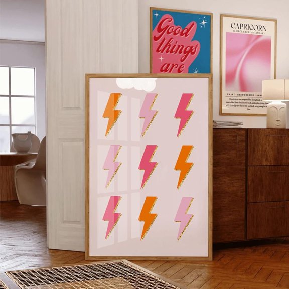 Retro Lightning Bolt Wall Art Print With Rose Orange Graphic And Decor Unframed Paper Print