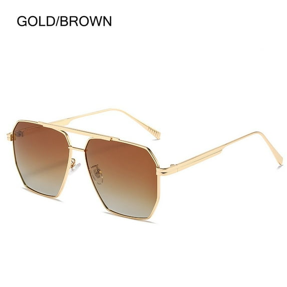 Retro Lightweight UV400 Protection Oversized Polarized Sunglasses Women's Polygon Sunglasses Metal Frame Men's Shades GOLD/BROWN