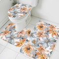 thumbnail image 1 of Retro Lily Flower Bathroom Rugs Set Orange White Floral Modernism Non Slip Absorbent Soft Bath Mats 3 Piece Set with Bathroom Rug, U-Shaped Floor Mat, Toilet Seat Cover Large Size, 1 of 9