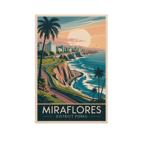 Retro Lima Miraflores Poster Vintage Peru Tourism Art for Coastal Living Canvas Poster