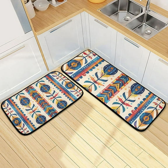 Retro Lines Kitchen Mats Non Slip Standing Desk Mat Runner Rug Washable Kitchen Rugs for Floor 2PCS