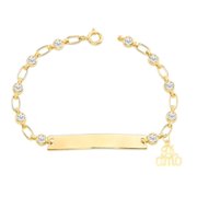 Retro Link  14K Gold-Plated, Te Amo Charm Bracelet, Clear CZ Engravable ID, 6.75"-7.25"