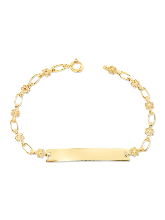 Retro Link© Kids 14K Gold-Plated, Flower Engravable ID Bracelet, 5.5"-6"