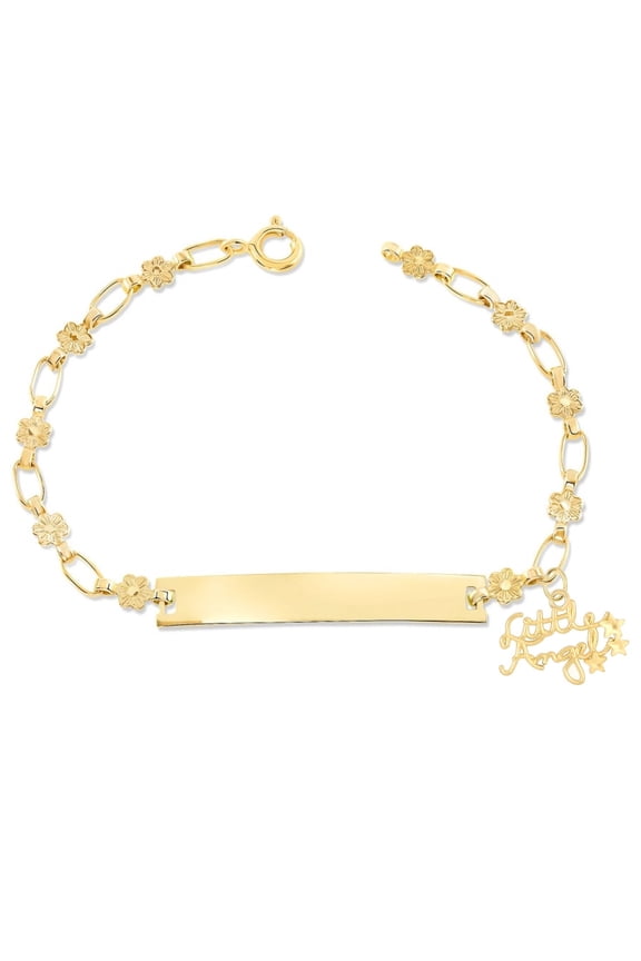 Retro Link Kids 14K Gold-Plated, Little Angel Charm, Baby Child Infant Bracelet, Flower Engravable ID, 5.5"-6"