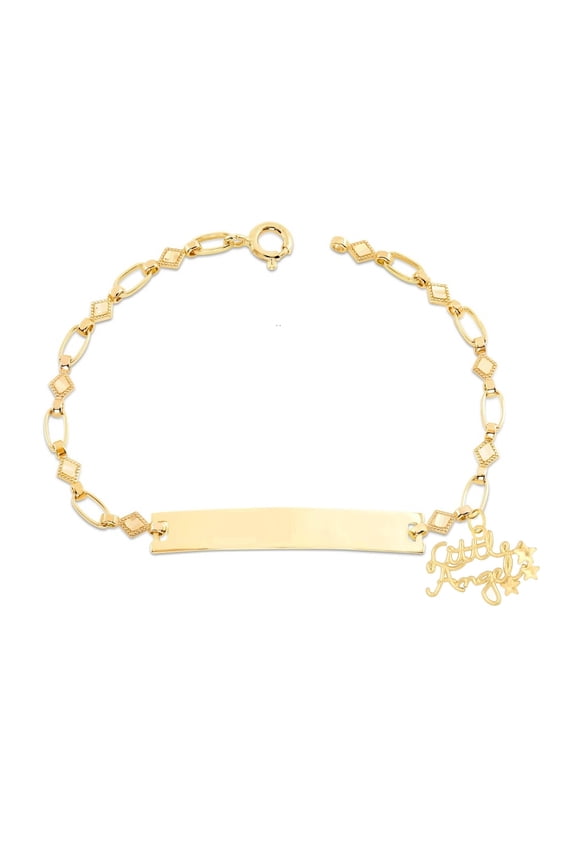 Retro Link Kids 14K Gold-Plated, Little Angel Charm, Baby Child Infant Bracelet, Kite Engravable ID, 5.5"-6"