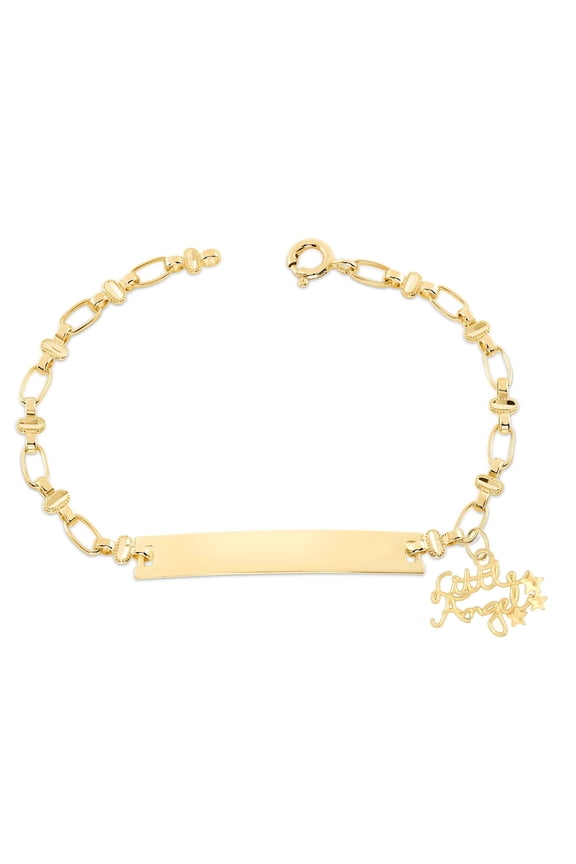 Retro Link Kids 14K Gold-Plated, Little Angel Charm, Baby Child Infant Bracelet, Oval Engravable ID, 5.5"-6"