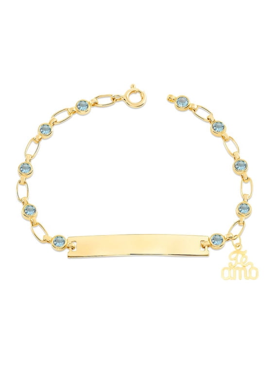 Retro Link© Kids 14K Gold-Plated, Te Amo Charm Bracelet, Blue CZ Engravable ID, 5.5"-6"