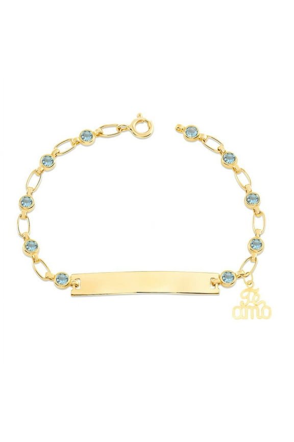 Retro Link© Kids 14K Gold-Plated, Te Amo Charm Bracelet, Blue CZ Engravable ID, 5.5"-6"