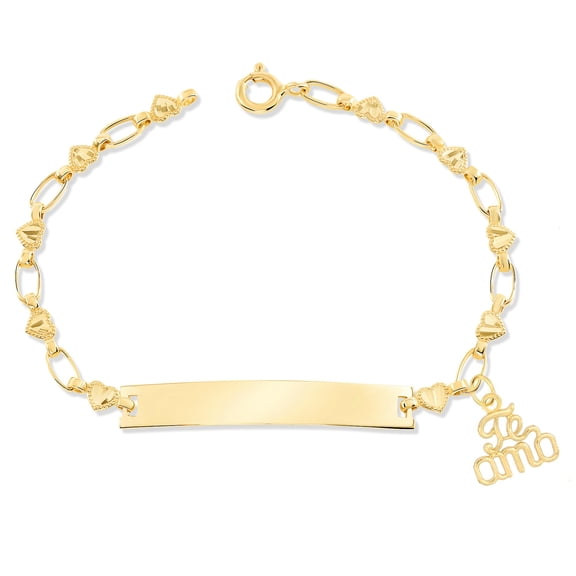 Retro Link© Kids 14K Gold-Plated, Te Amo Charm Bracelet, Heart Engravable ID, 5.5"-6"