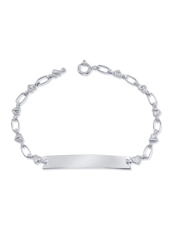 Retro Link© Kids Sterling Silver Heart Engravable ID Bracelet, 5.5"- 6"