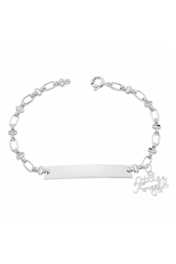 Retro Link Kids Sterling Silver, Little Angel Charm, Baby Child Infant Bracelet, Oval Engravable ID, 5.5"-6"
