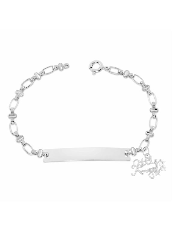 Retro Link Kids Sterling Silver, Little Angel Charm, Baby Child Infant Bracelet, Oval Engravable ID, 5.5"-6"