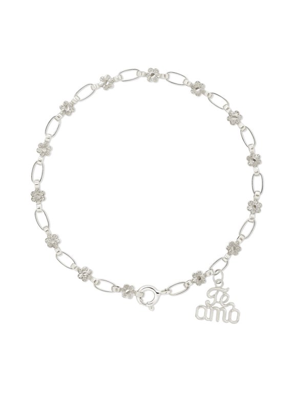 Retro Link© Kids Sterling Silver, Te Amo Charm Bracelet, Flower Chain, 5.5"-6"
