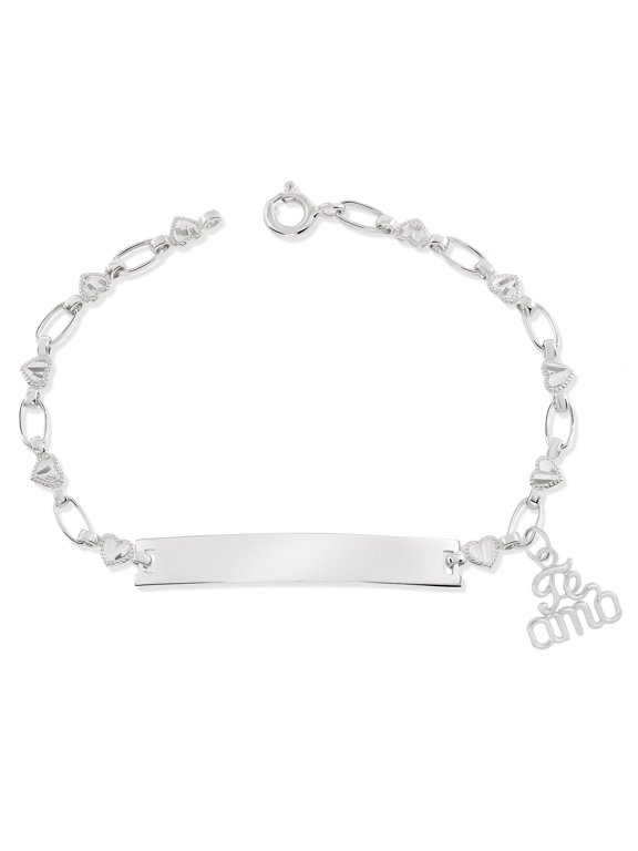 Retro Link© Kids Sterling Silver, Te Amo Charm Bracelet, Heart Engravable ID, 5.5"-6"