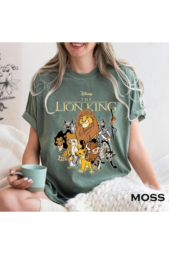 Retro Lion King Comfort Colors T-Shirt, Simba Mufasa Timon Pumbaa Disney Group Tee, Family Matching Disney Animal Kingdom Trip ,Moss Color,Size M
