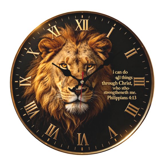 Retro Lion Wall Clock 10 Inch Battery Operated Silent Non Ticking Decorative for Bedroom Living Room Kitchen Home Bathroom Office