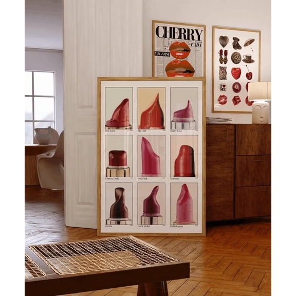 Retro Lipstick Makeup Chart Girly Wall Art, Stretched Canvas Size 16x24