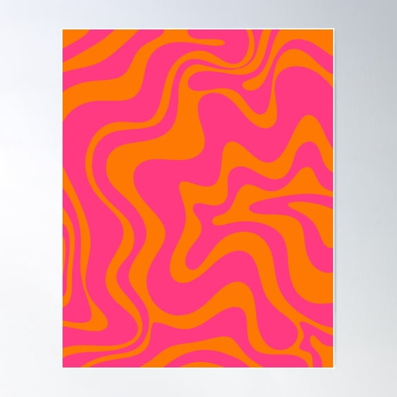 Retro Liquid Swirl Abstract Pattern Hot Pink & Orange Poster Wall Art, Modern Wall Decor For Living Room Bedroom, 8x12 UNFRAMED