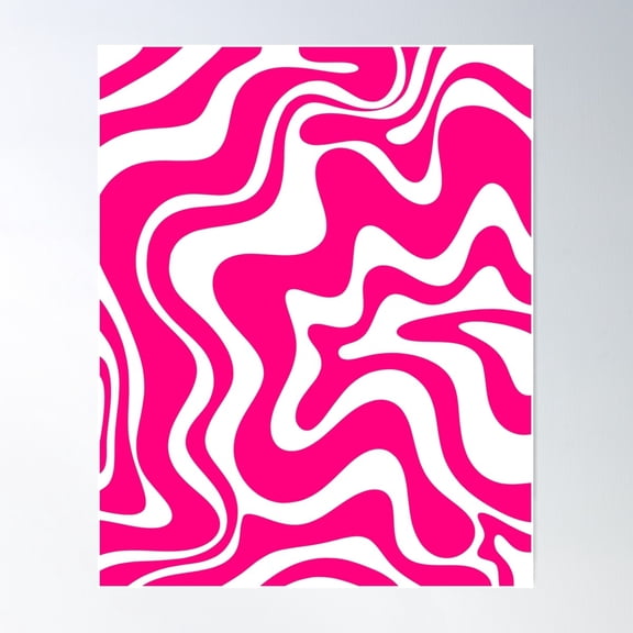 Retro Liquid Swirl Abstract Pattern In Bright Hot Pink Poster Wall Art, Modern Wall Decor For Living Room Bedroom, 24x36 UNFRAMED