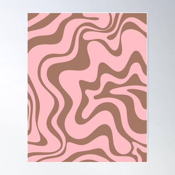 Retro Liquid Swirl Contemporary Abstract Pattern In Mocha Brown And Pink Poster Wall Art, Modern Wall Decor For Living Room Bedroom, 24x36 UNFRAMED
