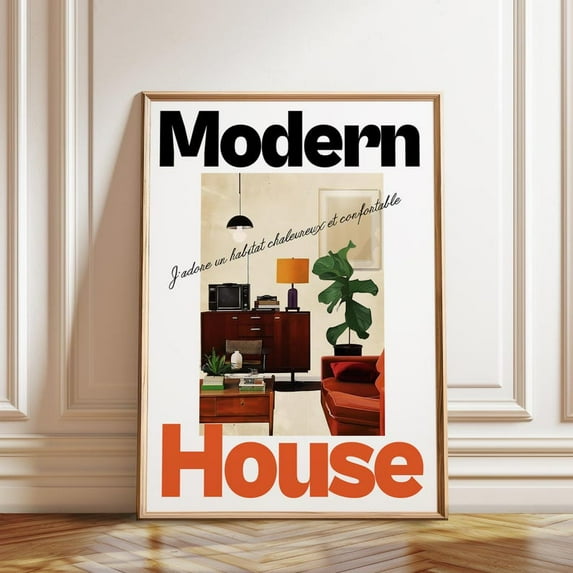 Retro Living Room Mid Century Interior Wall Art Print, Unframed Paper Poster 8x10in