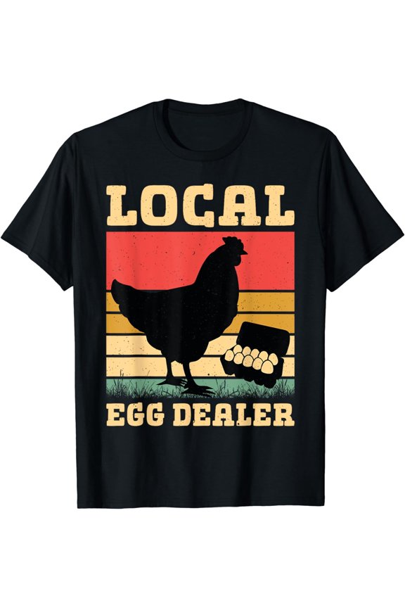 Retro Local Egg Dealer Funny Chicken Farmer Vintage Sunset Graphic T-Shirt for Men and Women Unisex Poultry Farming Apparel