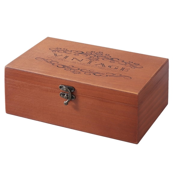 Retro Locking Storage Box Decorative for Case for Home or Wooden Box with Hinged Lid Holder with Lo