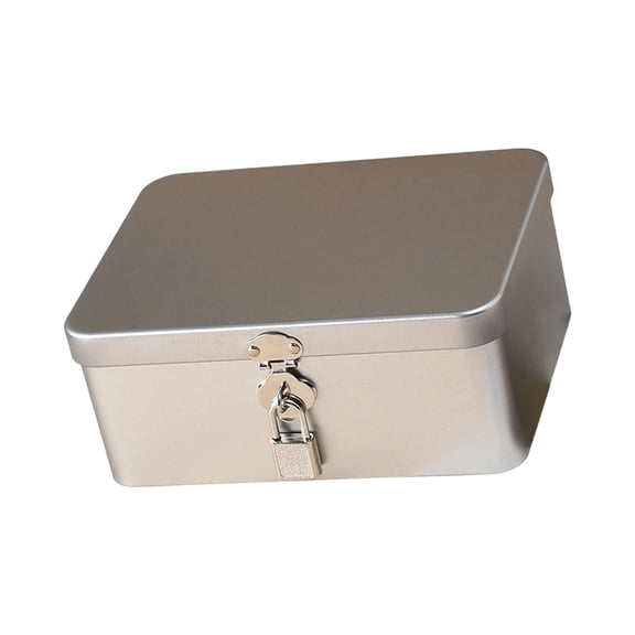 Retro Locking Tin Box With Key for Secure Storage Home Office Desk Organization